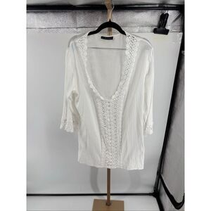 La Blanca White Crochet Trim Deep V Cover Up